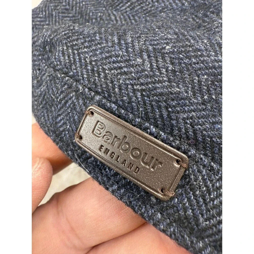 Barbour Barlow Flat Cap‎ Mens XL Navy Blue Herringbone Wool Blend MHA0483NY15